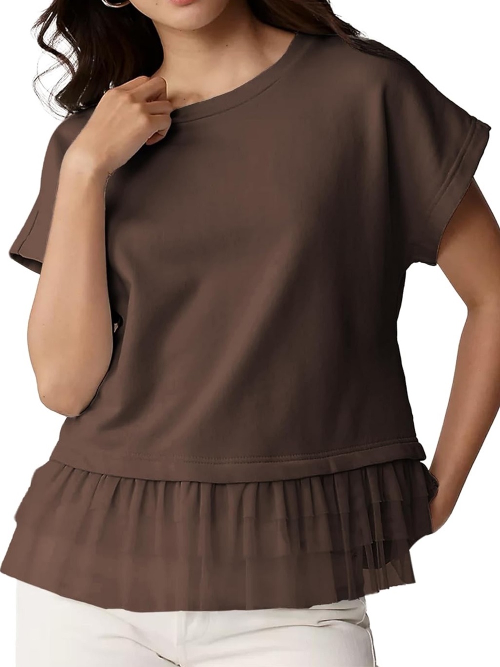Women’s Chocolate Brown Shirt Size with Ruffled Hem Size Large